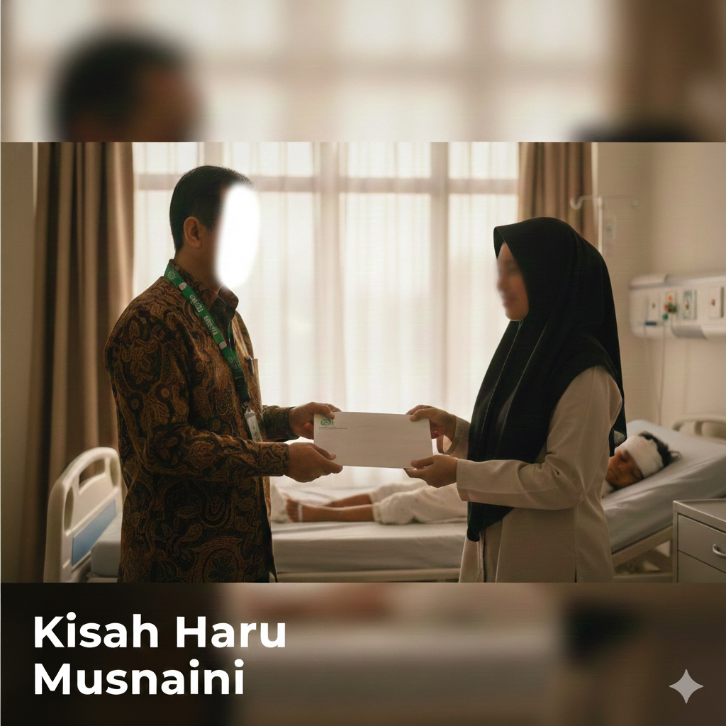 Petugas Baitul Mal Aceh Utara menyalurkan bantuan untuk ibu korban kecelakaan di RSUDZA Banda Aceh.