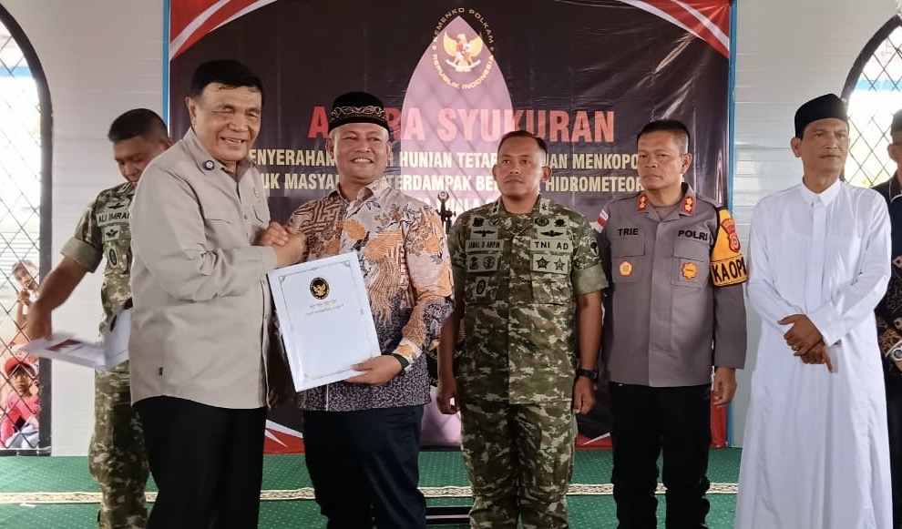 huntap korban banjir lapang aceh utara, bupati aceh utara ayah wa, menkopolkam kunjungan aceh utara, hunian tetap korban banjir, gampong kuala cangkoi, bantuan rumah korban banjir aceh utara, pembangunan huntap aceh