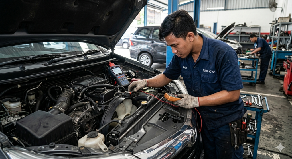 Mekanik mengecek kipas radiator mobil mati penyebab mesin overheat dan cara memperbaiki radiator kendaraan