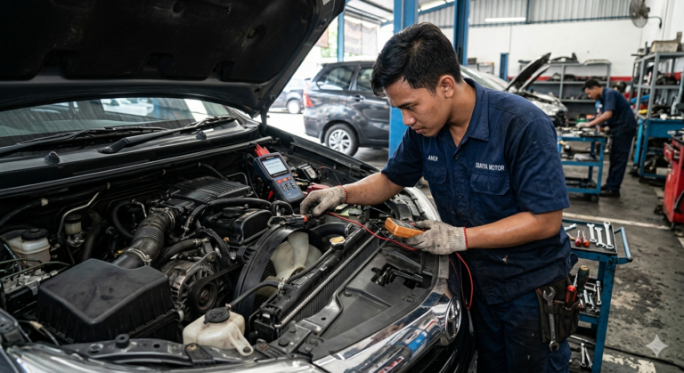 Mekanik mengecek kipas radiator mobil mati penyebab mesin overheat dan cara memperbaiki radiator kendaraan