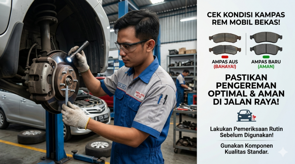 Pemeriksaan kampas rem mobil bekas untuk memastikan sistem pengereman aman dan optimal