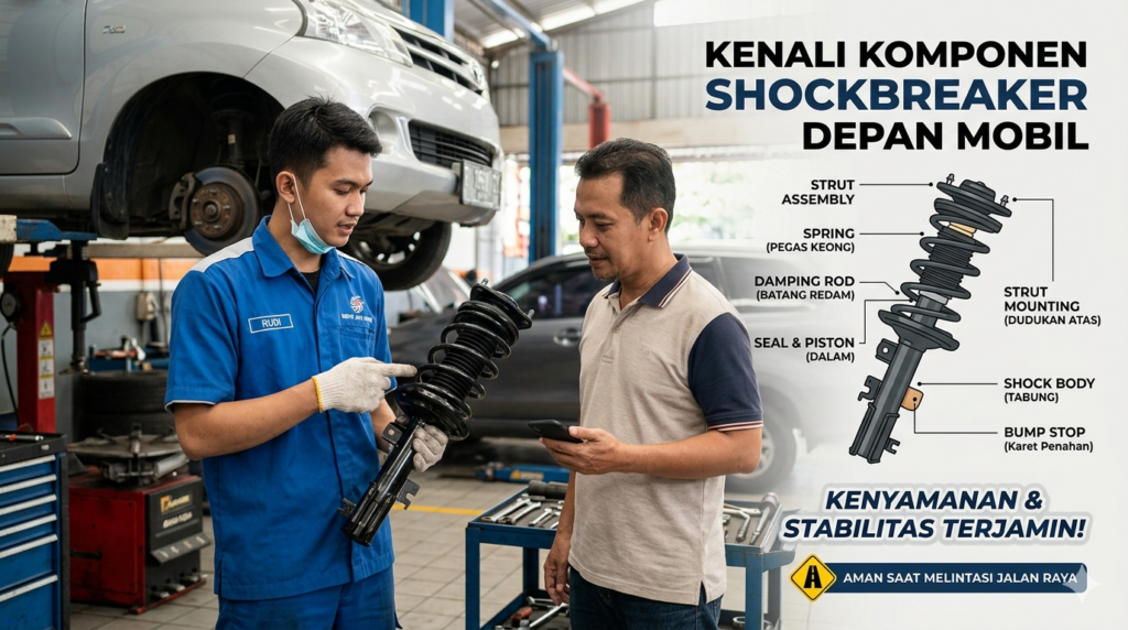 Komponen shockbreaker depan mobil lengkap beserta fungsi dan tips perawatan suspensi kendaraan agar tetap nyaman dikendarai