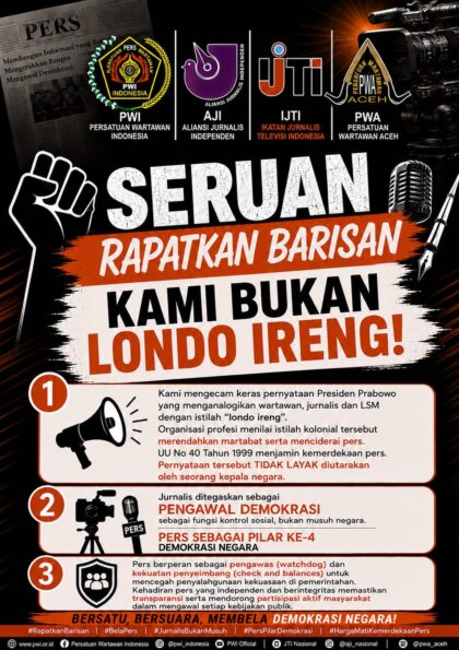 Infografis pernyataan sikap organisasi pers PWI, AJI, IJTI, dan PWA tentang kebebasan pers dan demokrasi Indonesia