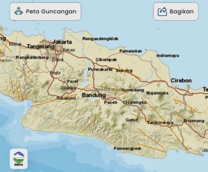 Peta Bandung Raya dalam pemantauan BMKG terkait dentuman 5 September 2026