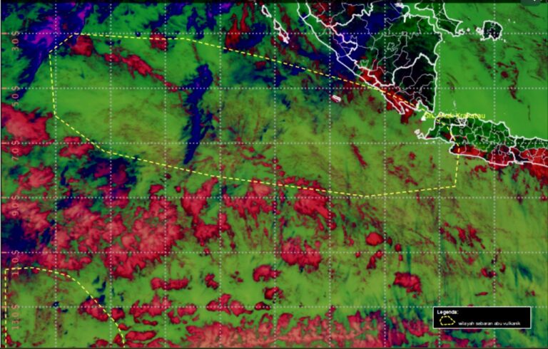 Peta BMKG pantauan sebaran abu vulkanik Gunung Anak Krakatau ke arah barat